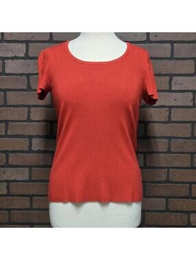 Liz Claiborne Solid Red Ribbed Short Sleeve T-Shirt Size Medium